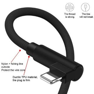 1/2/3m 90°Elbow Double-faced Nylon USB Cable for iPhone Fast Charge  L Type Data Cable