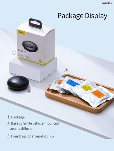 Bộ khuếch tán kèm nước hoa khô dùng cho xe hơi Baseus Smile Vehicle Mounted Aroma Diffuser