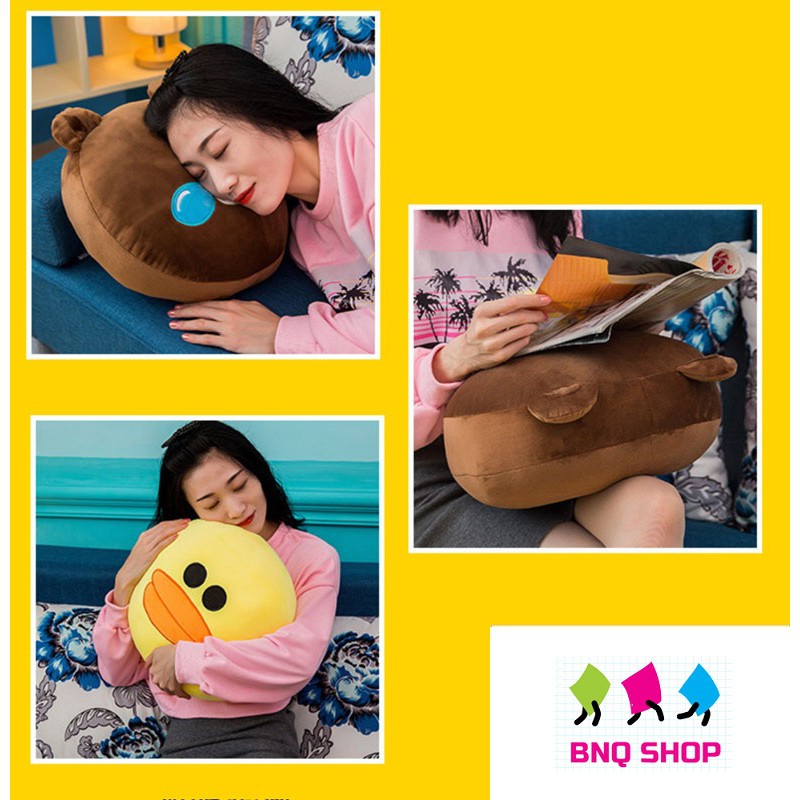 Gối mền LINE FRIEND 3 in 1 GẤU BROWN -  THỎ CONY – VỊT SALLY nỉ nhung siêu mịn, bộ chăn gối văn phòng, du lịch