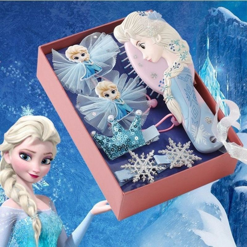 Lược chải tóc Elsa cho bé-Set lược chải tóc chống tĩnh điện kèm kẹp tóc có hộp