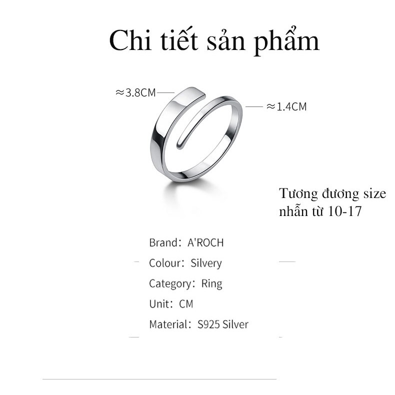 Nhẫn nữ hở bạc Ý s925 Freesize phong cách thời trang Hàn Quốc J2283 - AROCH Jewelry