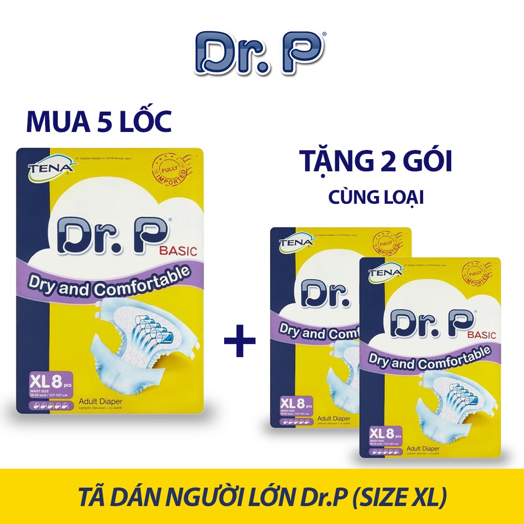 [MUA 5 TẶNG 2] Tã dán người lớn Dr.P size M10/L8/XL8 siêu thấm chống tràn cao cấp