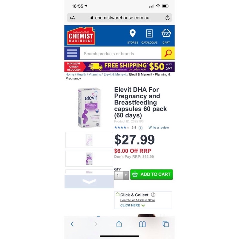 Elevit DHA + Choline Pregnancy 60 Capsules- Viên uống bổ sung DHA cho mẹ bầu 60 viên