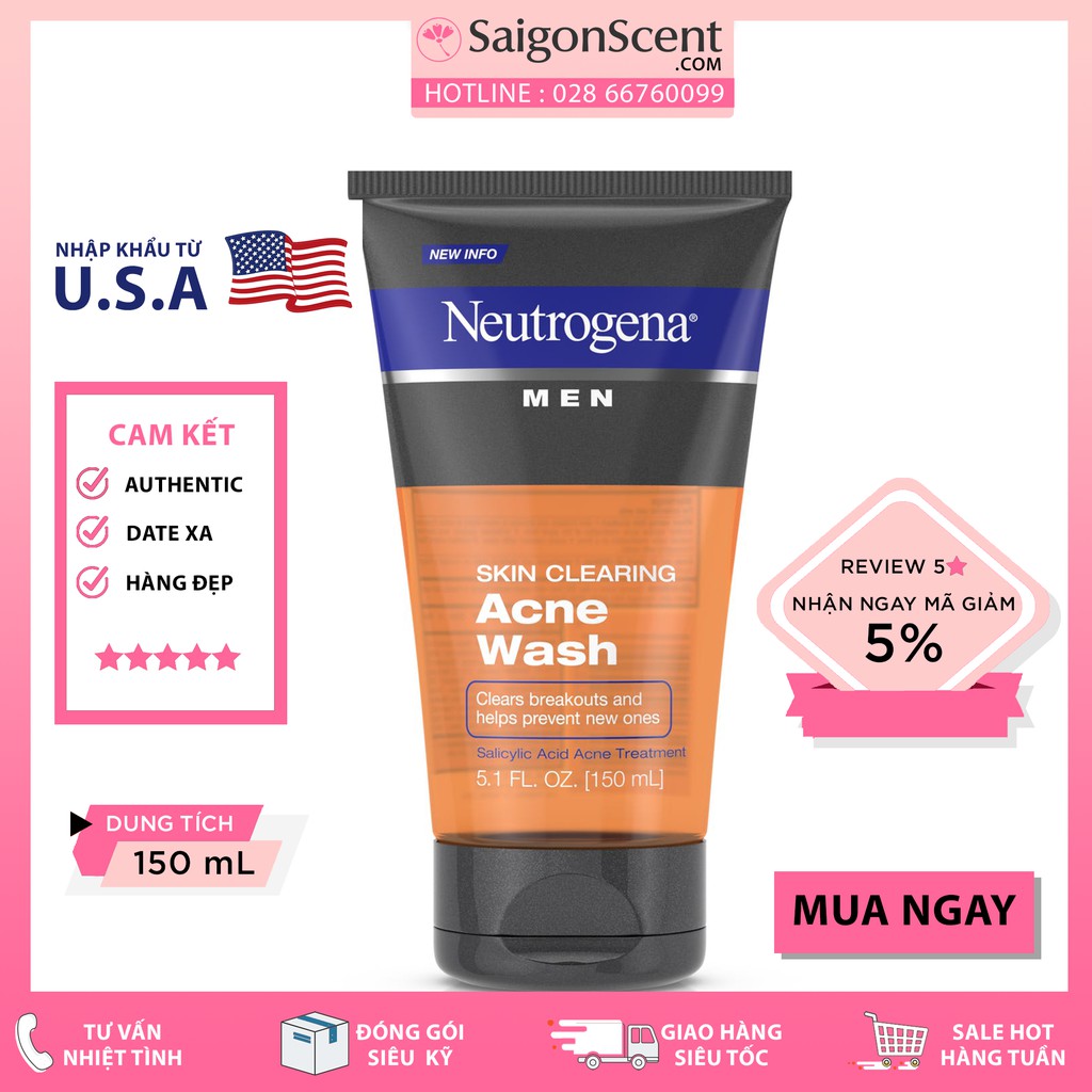 [DATSữa rửa mặt Neutrogena Men Skin Clearing Acne Wash ( 150 mL )