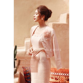 Set áo + váy dạ màu hồng pastel thiết kế, đính hoa thủ công, khuy đá cao cấp