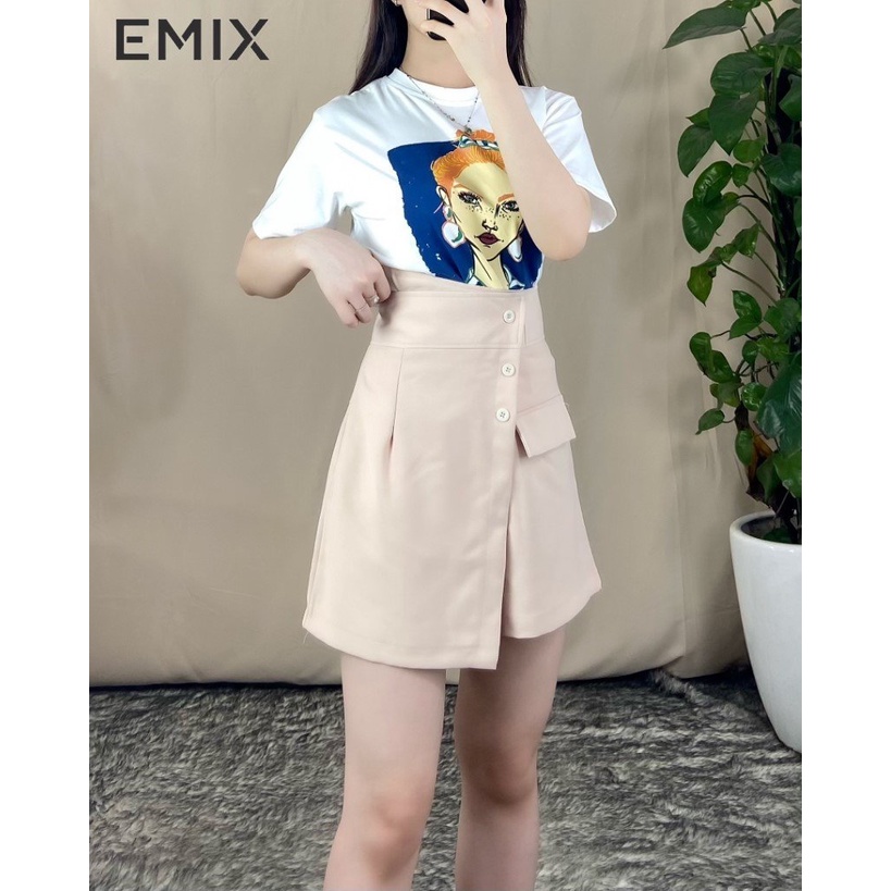 Quần short nữ váy vạt chéo EMIX (3 màu), dáng ngắn, 42cm, cạp cao, khóa sau, vải tuyết mưa, co giãn nhẹ, mềm mịn Q670