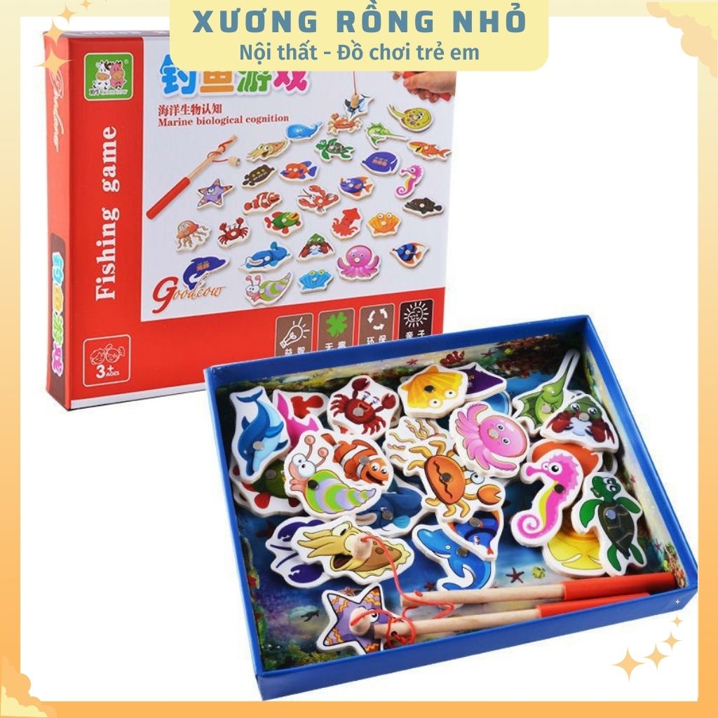 Bộ câu cá gỗ nam châm 32 con đồ chơi gỗ phát triển trí tuệ cho bé