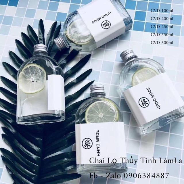 Chai Thuỷ Tinh Dẹp Vai Bầu Nắp Nhôm 100ml- 200ml -250ml- 350ml - 500ml