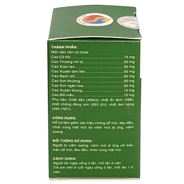 Thông Tỵ Linh - Hỗ trợ giảm các triệu chứng sổ mũi, đau, nhức đầu của bệnh xoang (hộp 60 viên)