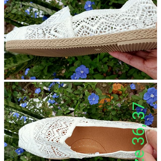 Giày lười vải ren trắng