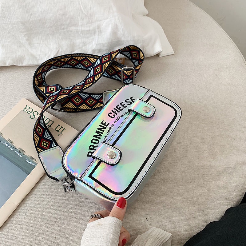 Túi Xách Mini Dây Đeo Bản Rộng Màu Laser Thời Trang Xu Hướng Cho Nữ