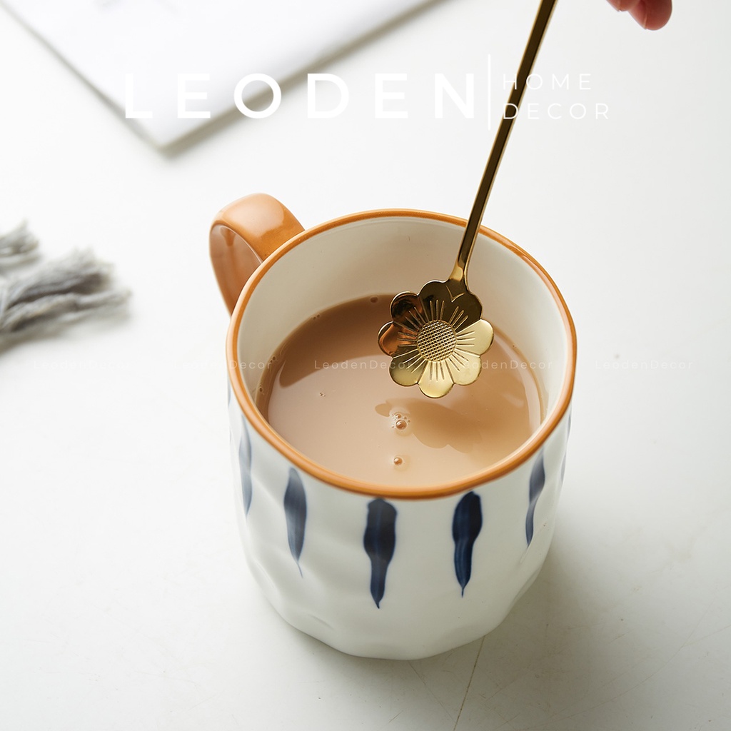 Muỗng inox cán dài hình hoa anh đào uống cafe ngũ cốc phong cách Hàn Quốc, thìa cafe cán dài – LEODEN Decor