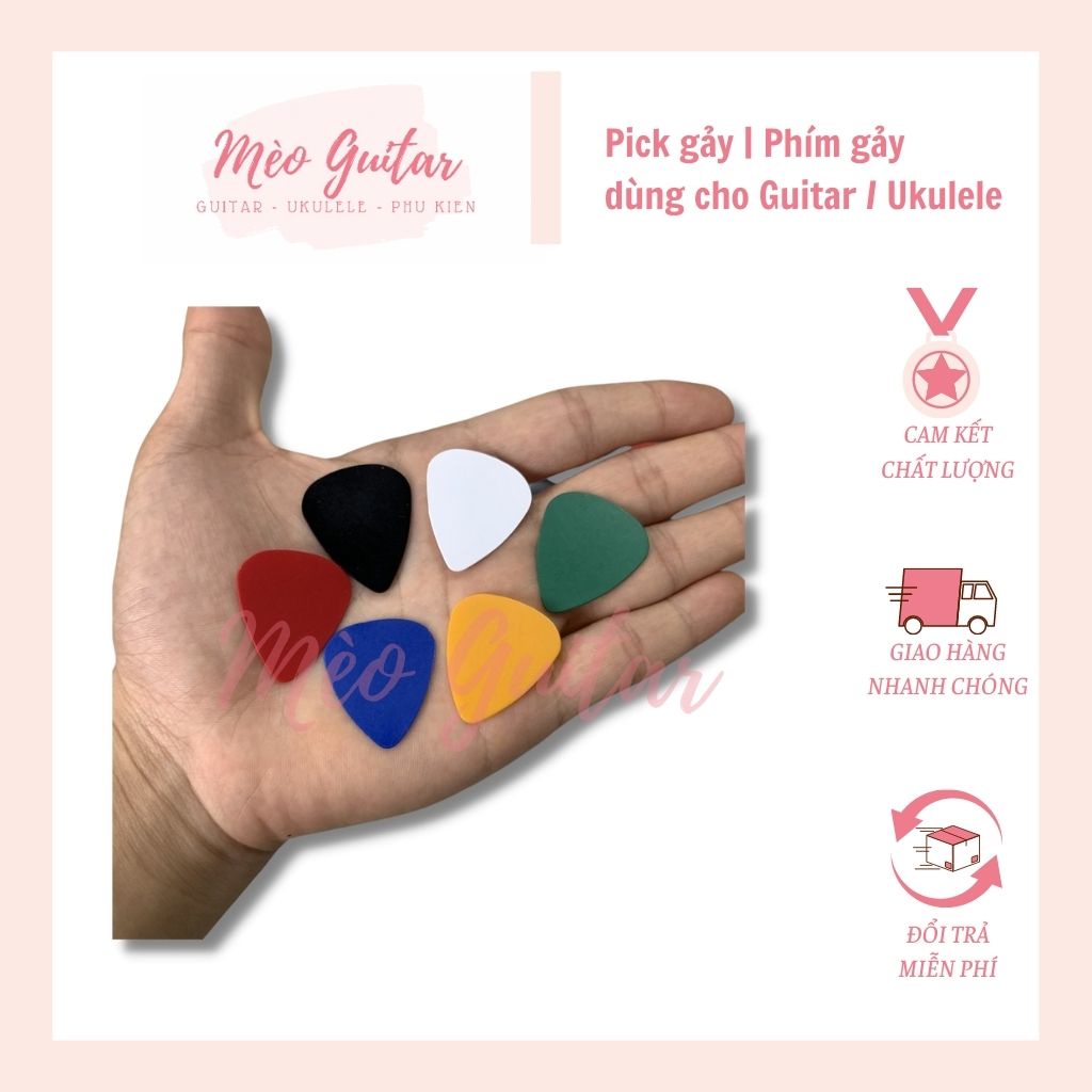 Pick gảy đàn Guitar, Ukulele và đàn các loại các cỡ nhiều màu chất lượng Mèo Guitar | Phím gảy đàn | Miếng gảy đàn