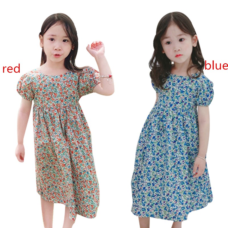 Đầm in họa tiết hoa phong cách Hàn Quốc nhỏ nhắn đáng yêu thời trang mùa hè cho bé gái