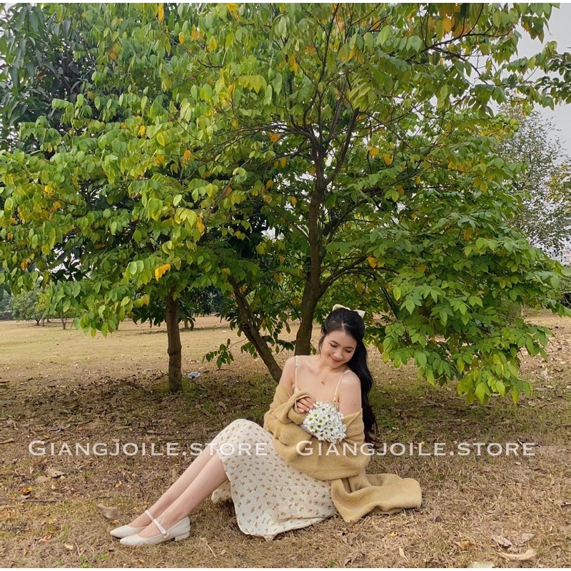 Giangjoile Cadigan mix váy hoa nhí dài