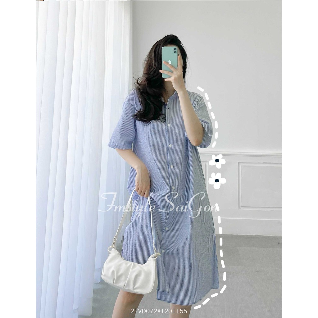 Đầm sơ mi tay ngắn xẻ lai kẻ ullzang thời trang nữ VM STYLE 5150 - 22SU05N161201 | BigBuy360 - bigbuy360.vn