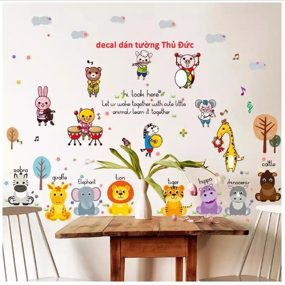 BỘ COMBO DECAL GHÉP ĐÔI TRANG TRÍ - Thú ca hát 02 kết hợp Thú Tiếng anh ( 2 TẤM )