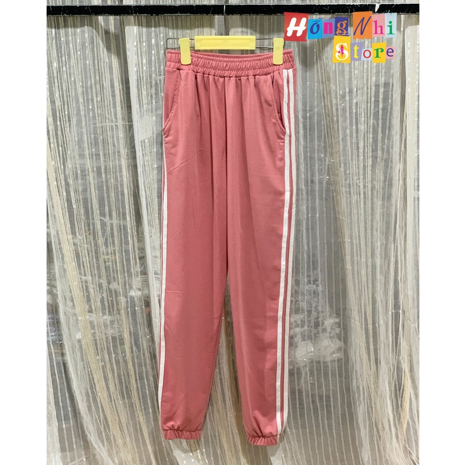 Quần Jogger Line Ulzzang Unisex Jogger Hồng 2 Sọc Trắng Dáng Rộng - MM