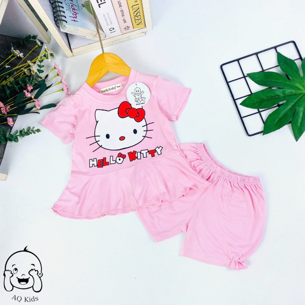 Đồ bộ cộc tay bé gái hiệu minkymom, Minlybaby vải thun lạnh chính hãng Unibaby - LBCLBIH