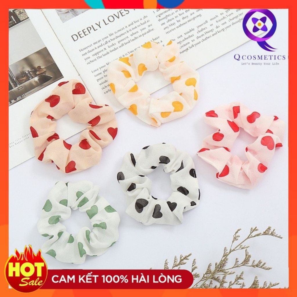 [Mã QCOSHOT05 giảm 5k đơn 20k] Dây buộc tóc, cột tóc scrunchies nhiều màu hình trái tim, phong cách hàn quốc cho nữ