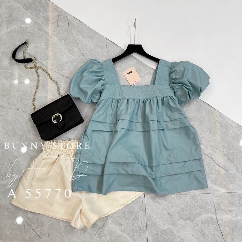 Set áo babydoll cổ vuông💥𝗛𝗔̀𝗡𝗚 𝗠𝗢̛́𝗜 𝗖𝗛𝗔̂́𝗧 Đ𝗘̣𝗣💥mix sooc