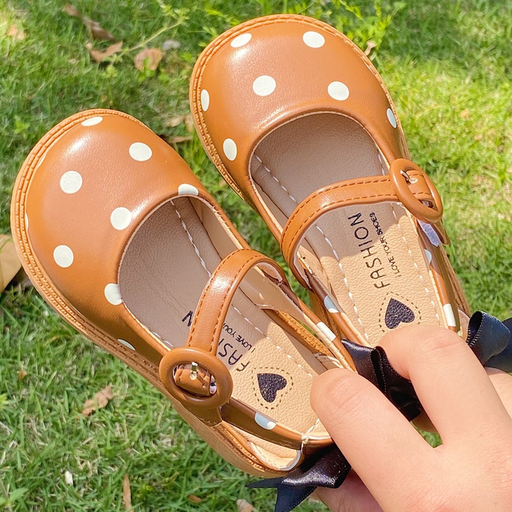 Giày búp bê bé gái-Giày sandal quai dán đế cao su chống trượt phối nơ sạu chấm bi cho bé từ 1-5 tuổi M11