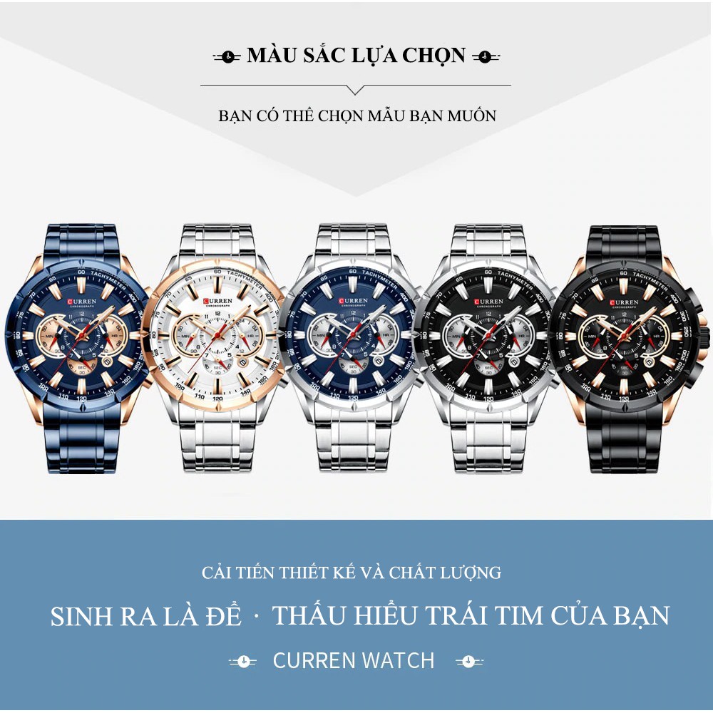 ✅ [CHÍNH HÃNG] Đồng Hồ Nam Curren 8363 Chronograph Chống Nước Dây Kim Loại Có Dạ Quang (Tặng Vòng Tỳ Hưu + Hộp Đựng)