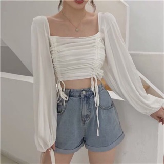 😻❤️Áo Kiểu Cổ Vuông Rút Dây 2 Bên