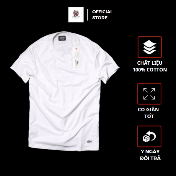 Áo thun nam cổ tròn basic logo Lascote vải cotton dày dặn, co giãn, tay ngắn