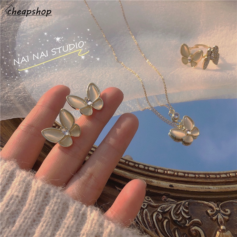 iF YOU Vòng cổ/ Nhẫn/ Khuyên tai   kiểu bướm đính ngọc trai giả thời trang cho nữ