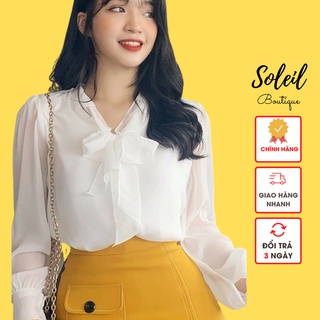 Áo sơ mi nữ, sơ mi công sở ❗FREESHIP❗ sơ mi cổ nơ cách điệu sang chảnh Soleil Boutique