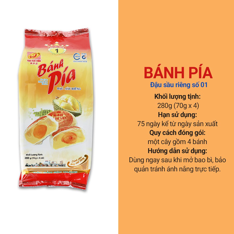 BÁNH PÍA TÂN HUÊ VIÊN ĐẬU - SẦU RIÊNG TRỨNG MUỐI ( gói 280gr gồm 4 cái bánh )