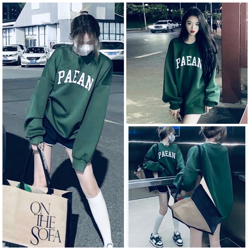 Áo nỉ sweater chữ PAEAN from rộng unisex, Áo hoodie nỉ mùa đông dáng rộng ( kèm ảnh thật )