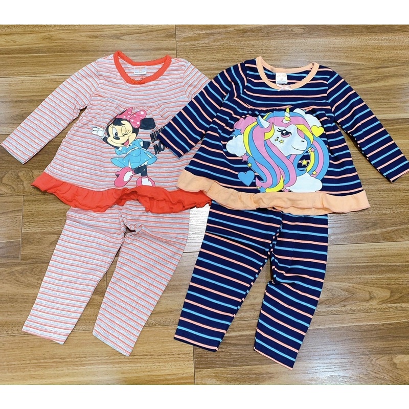 Bộ dài tay bèo gấu cotton borip bé gái kẻ ngang (Sz 10-22kg)