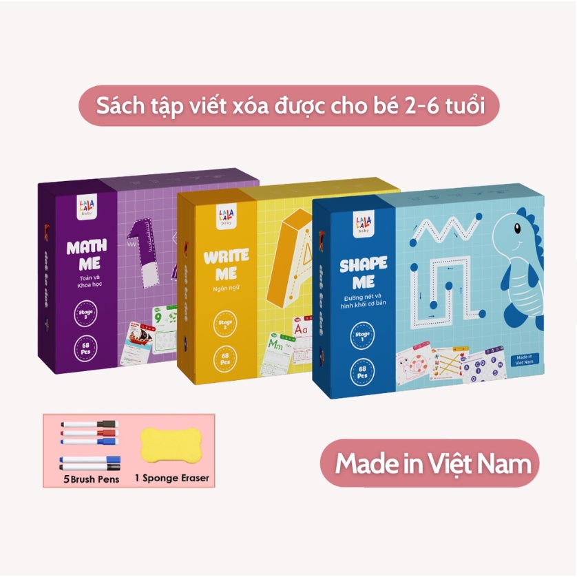 Học liệu thông minh cho bé có thể xóa được, Montessrori tập tô màu, tập viết chữ và câu đố thông minh Lalala Baby