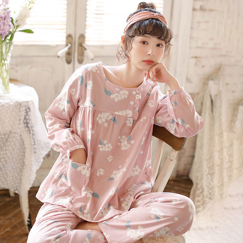 Bộ Đồ Pajamas Cotton Dài Tay Phong Cách Nhật Bản 2021 Cho Nữ