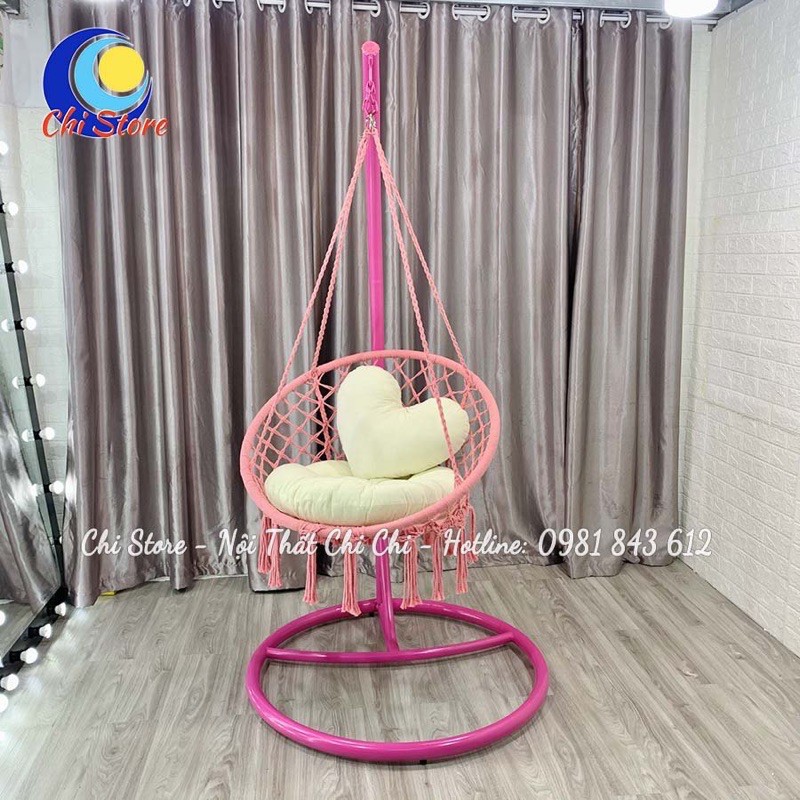 Nệm Xích Đu Hình Tròn Đường Kính 60cm Kèm Gối Trái Tim (Nhận Đặt Màu + Kích Thước Riêng)