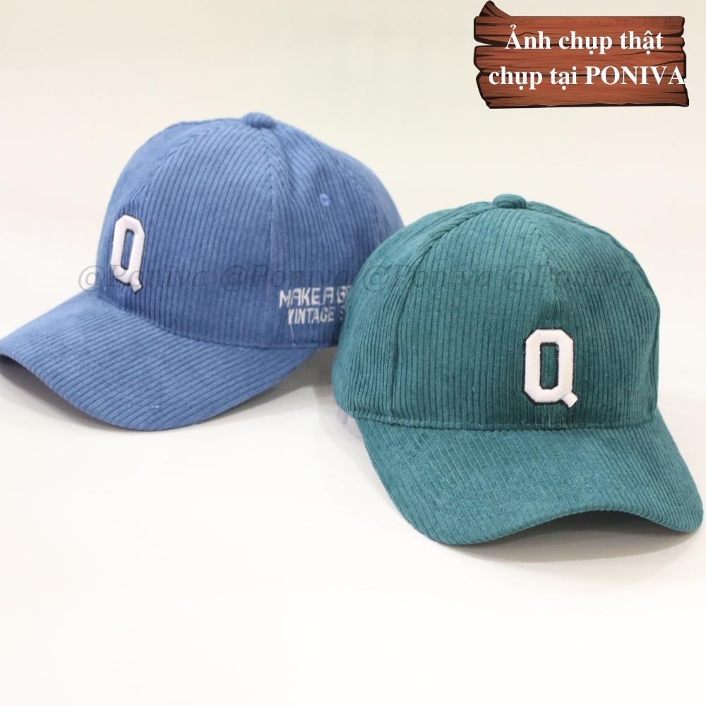 Mũ lưỡi trai ❤️ Nón kết thêu chữ Q chất nhung tăm form unisex phong cách Ulzzang Thời trang PONIVA siêu hot