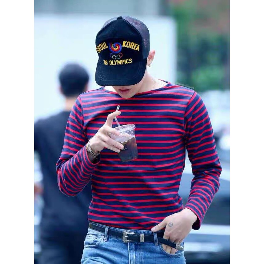 Áo kẻ ngang dài tay đen đỏ trắng giống GDRAGON daily style siêu dễ mặc dễ phối đồ