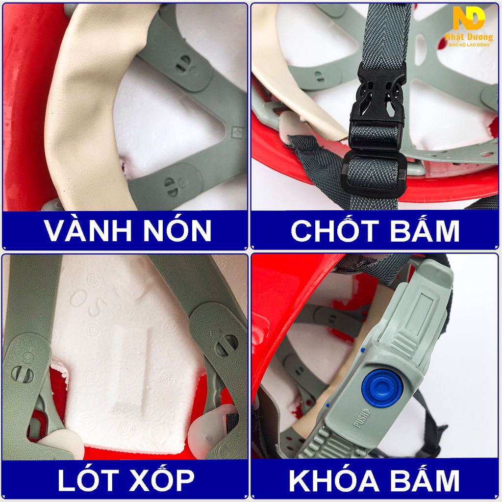 Mũ bảo hộ lao động kiểu nhật màu đỏ N01, Nón bảo hộ lao động có lót xốp Nhật Dương