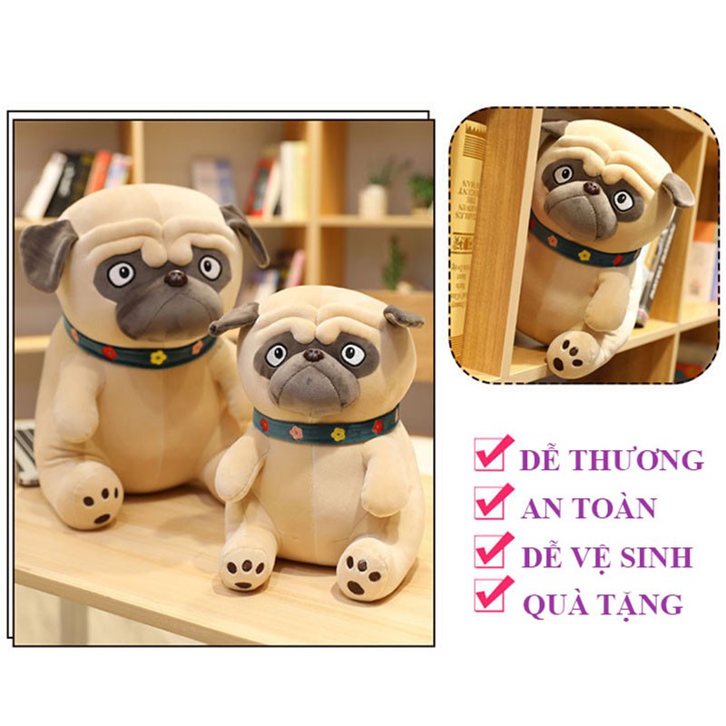 Chó Bông Mặt Xệ, Pug Gấu Bông Siêu Đáng Yêu, Vỏ Nhung Mềm Mịn, Bông Gòn 3D Trắng Tinh Khiết, Độ Đàn Hồi Cao