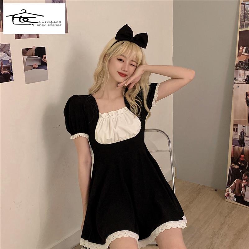 Đầm Cổ Vuông Màu Sắc Tương Phản Thời Trang Mùa Hè Dành Cho Nữ