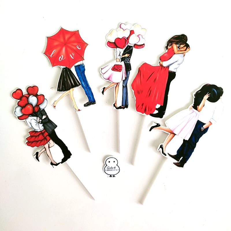 Set cắm cô dâu chú rể tình yêu love trang trí bánh cưới, bánh kem sinh nhật 14/2