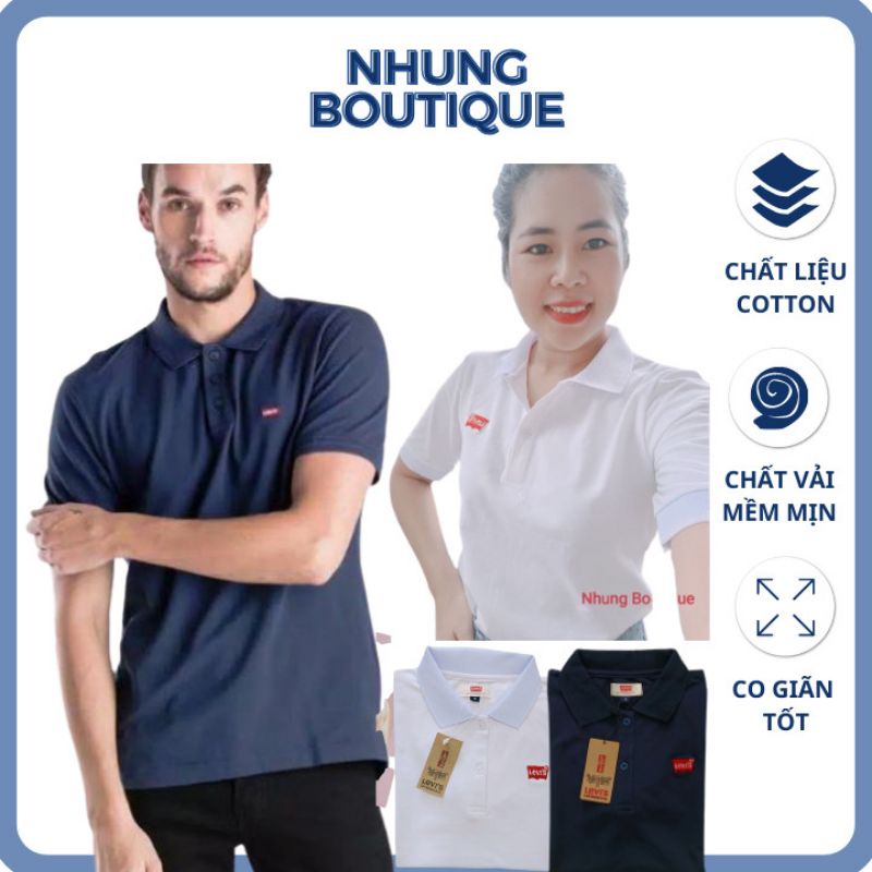 Áo Thun Polo Hàng VNXK Form Unisex Nam Nữ Mặc Cặp, Thun Cotton Cá Sấu Cao Cấp, Màu Trắng - Xanh