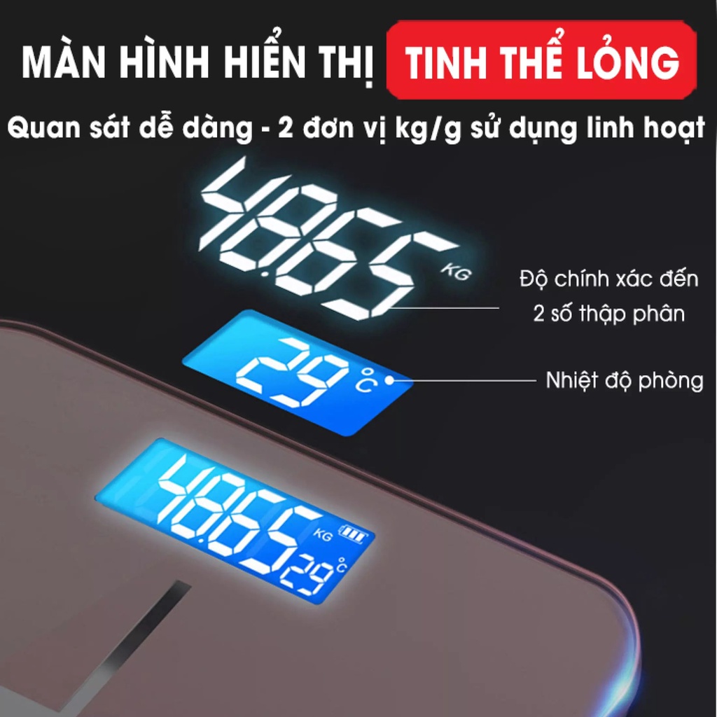 [HCM-Chính Hãng]Cân Điện Tử Màn hình led,Cân Sức Khoẻ cổng sạc USB Mặt kính cường lực hiệu BORO- 3 MIỀN FOOD VINA