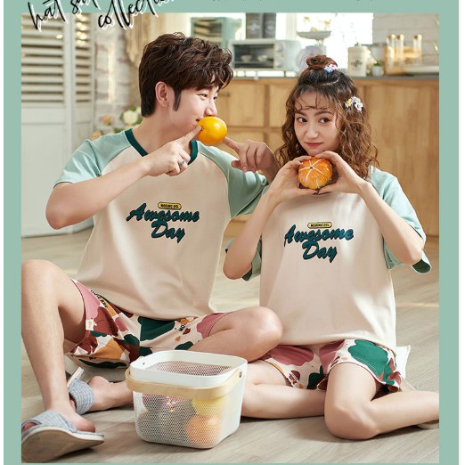 Bộ Đồ Ngủ Pijama Ngắn Tay Phong Cách Hàn Quốc Cho Cặp Đôi | BigBuy360 - bigbuy360.vn