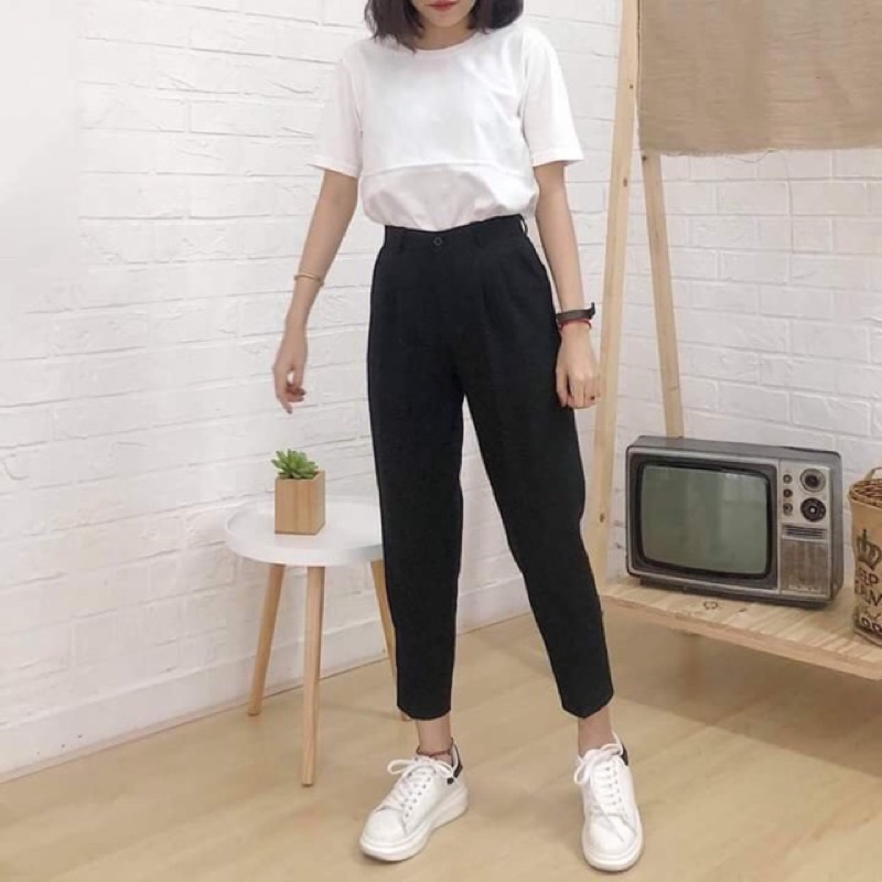Quần vải đi học dáng baggy đủ size nâu ghi đen hàng có sẵn - GEM Fashion