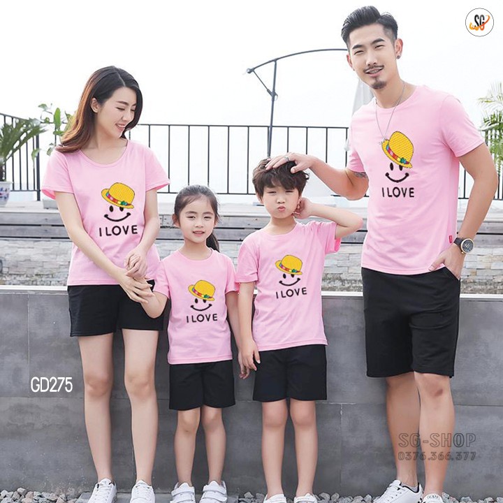 Áo gia đình Siêu Dễ Thương - Màu Hồng Phấn (GD275HN) Áo thun giá sỉ