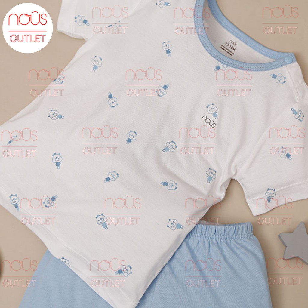 Bộ quần áo cộc cài vai nous trắng xanh hoạ tiết (size từ 12-18m đến 18-24m)