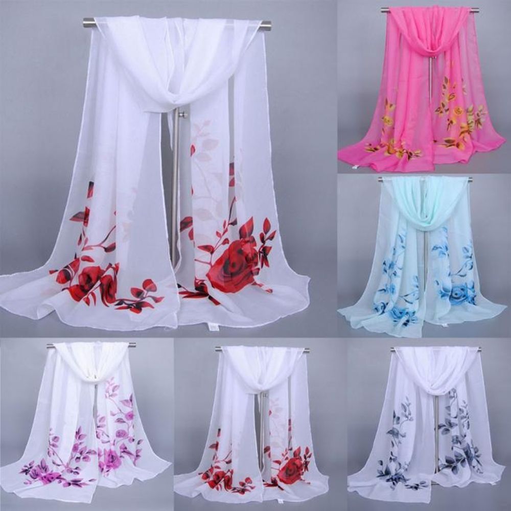 Khăn quàng cổ chiffon dài in hoa thời trang cho nữ